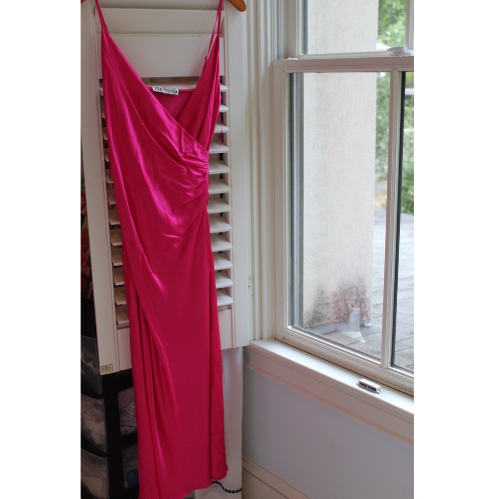Zara satin pink midi dress